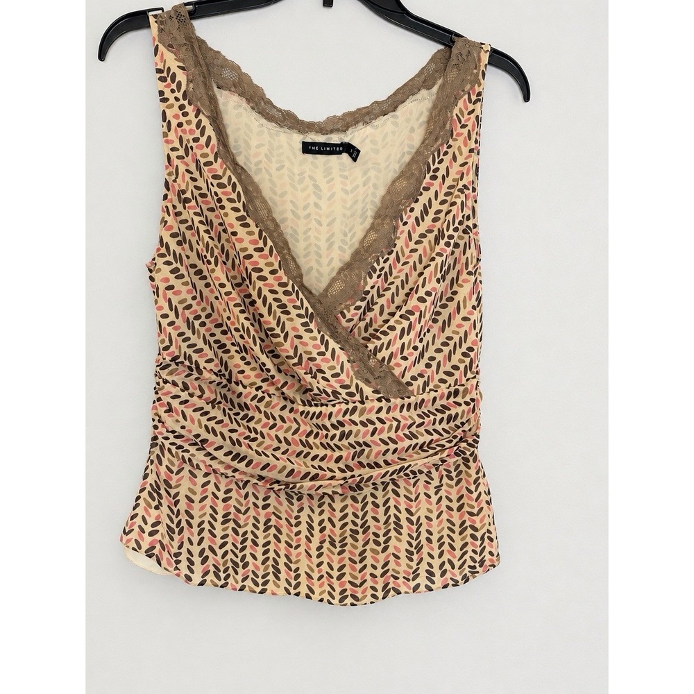 The Limited Y2K 100% Silk Womens Large Sleeveless Lace Trim Ruched Wrap Blouse